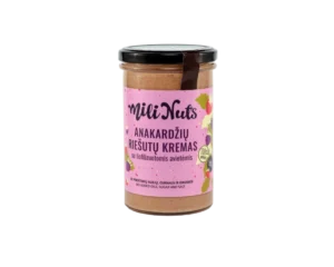 ANAKARDŽIŲ RIEŠUTŲ KREMAS SU LIOFILIZUOTOMIS AVIETĖMIS